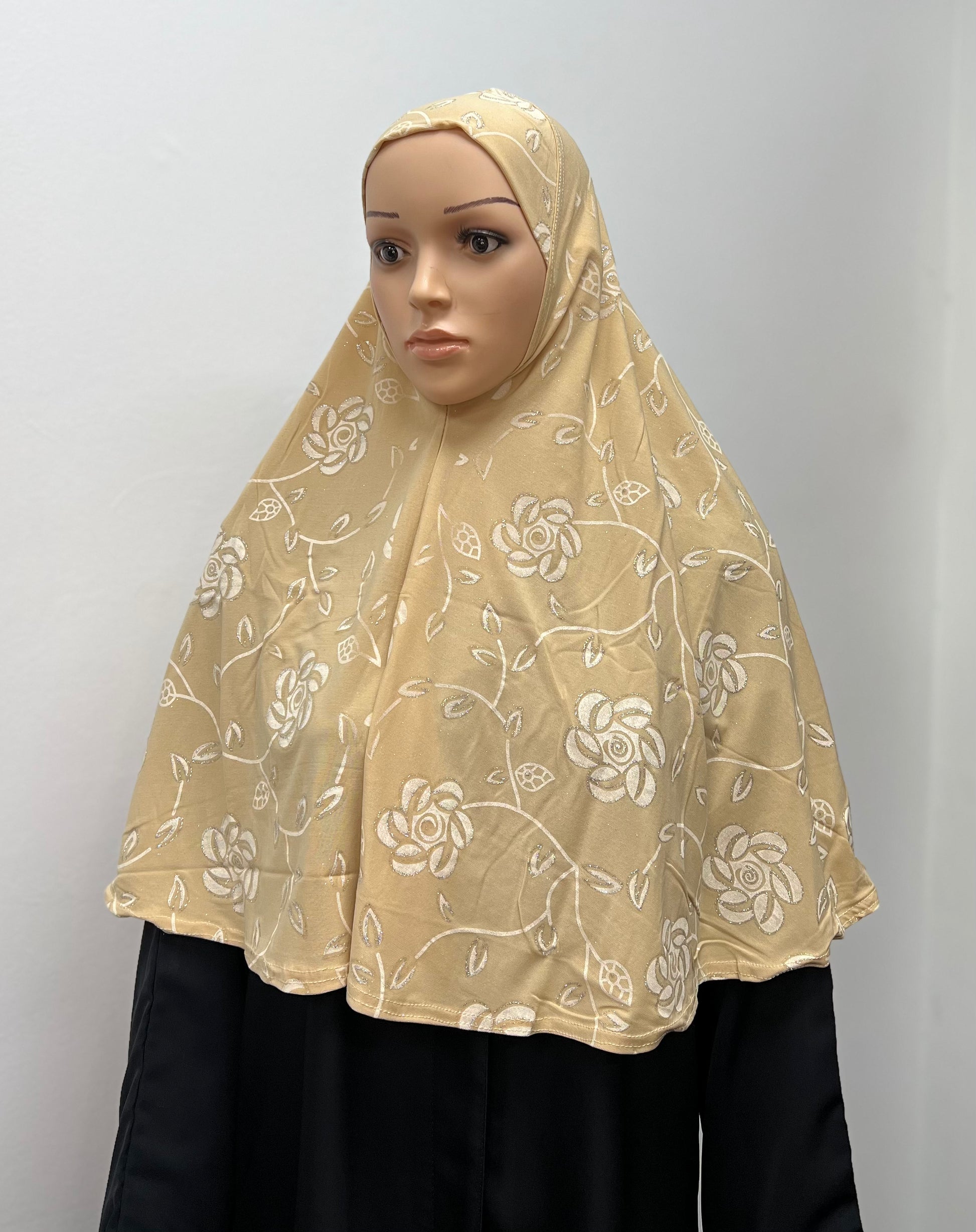 Girls Fancy Hijab Glitter Flowers - Gold