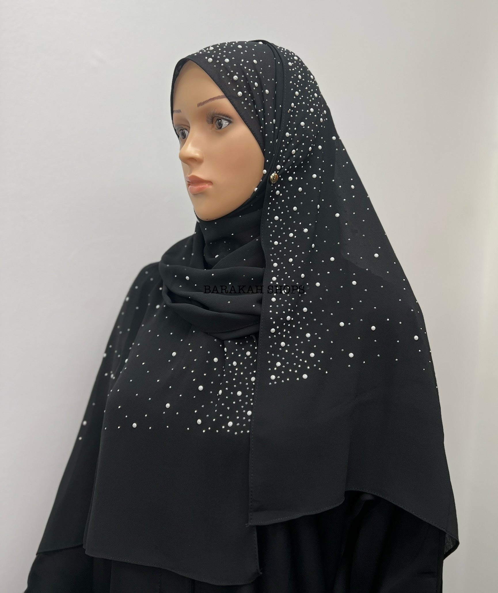 Stone Chiffon Fancy Hijab - Black