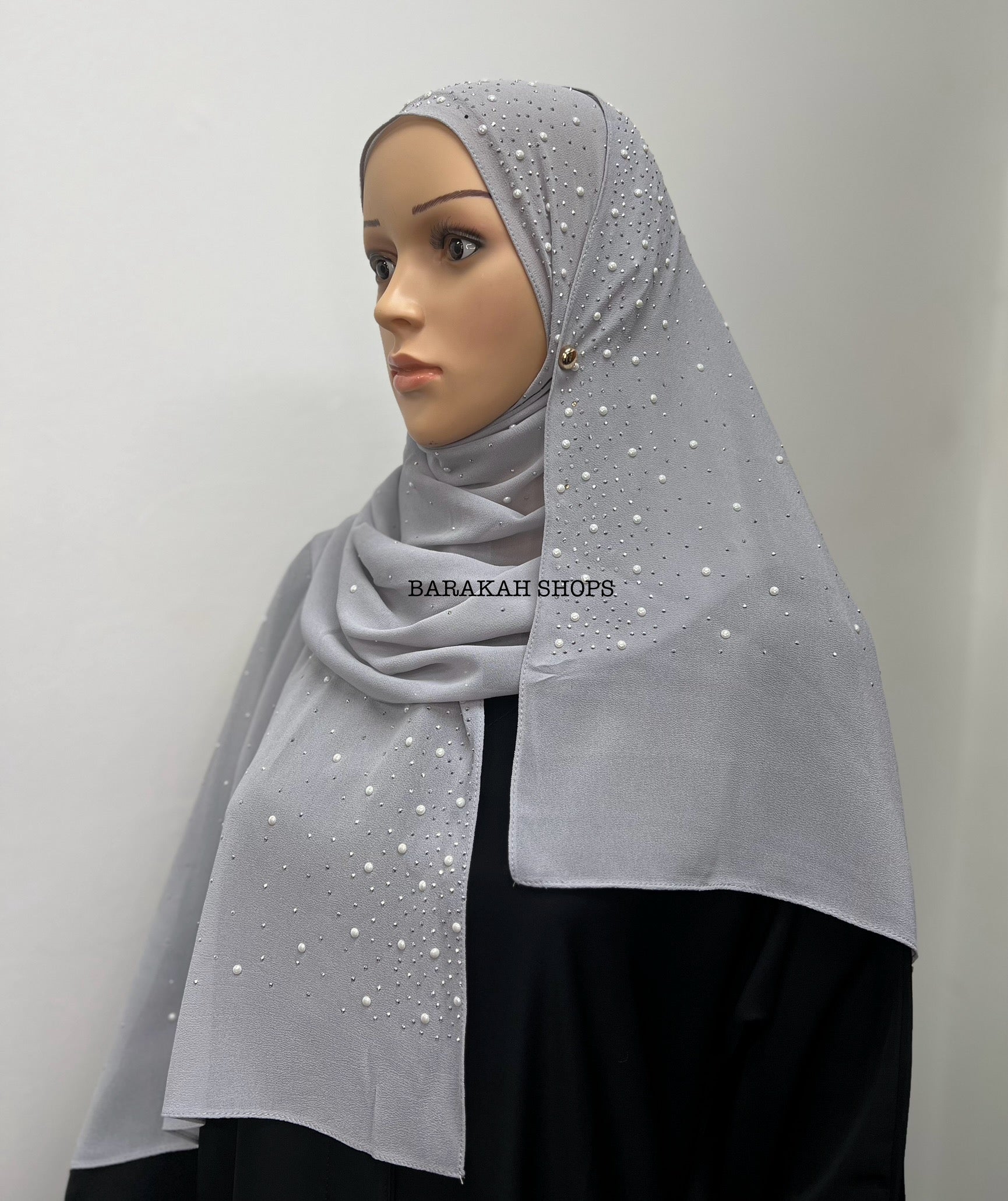 Stone Chiffon Fancy Hijab - Light Gray
