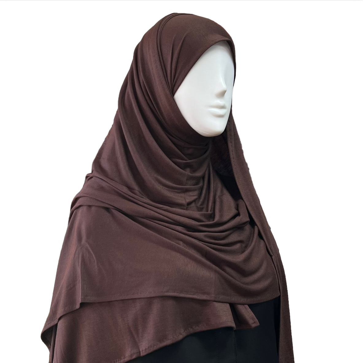 large soft jersey fabric hijab in brown for muslimahs full coverage prayer outfit