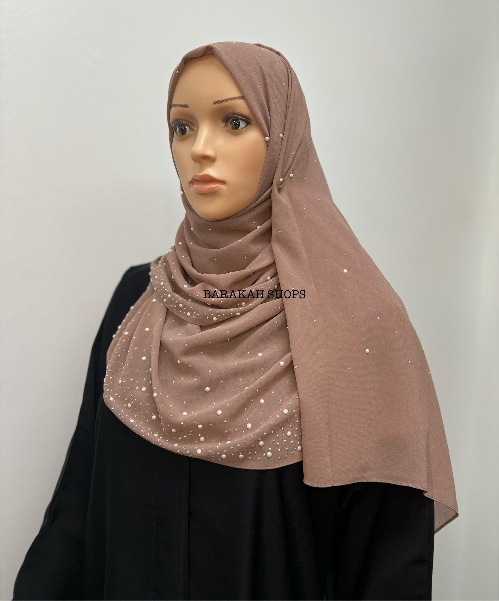 Stone Chiffon Fancy Hijab - Mocha