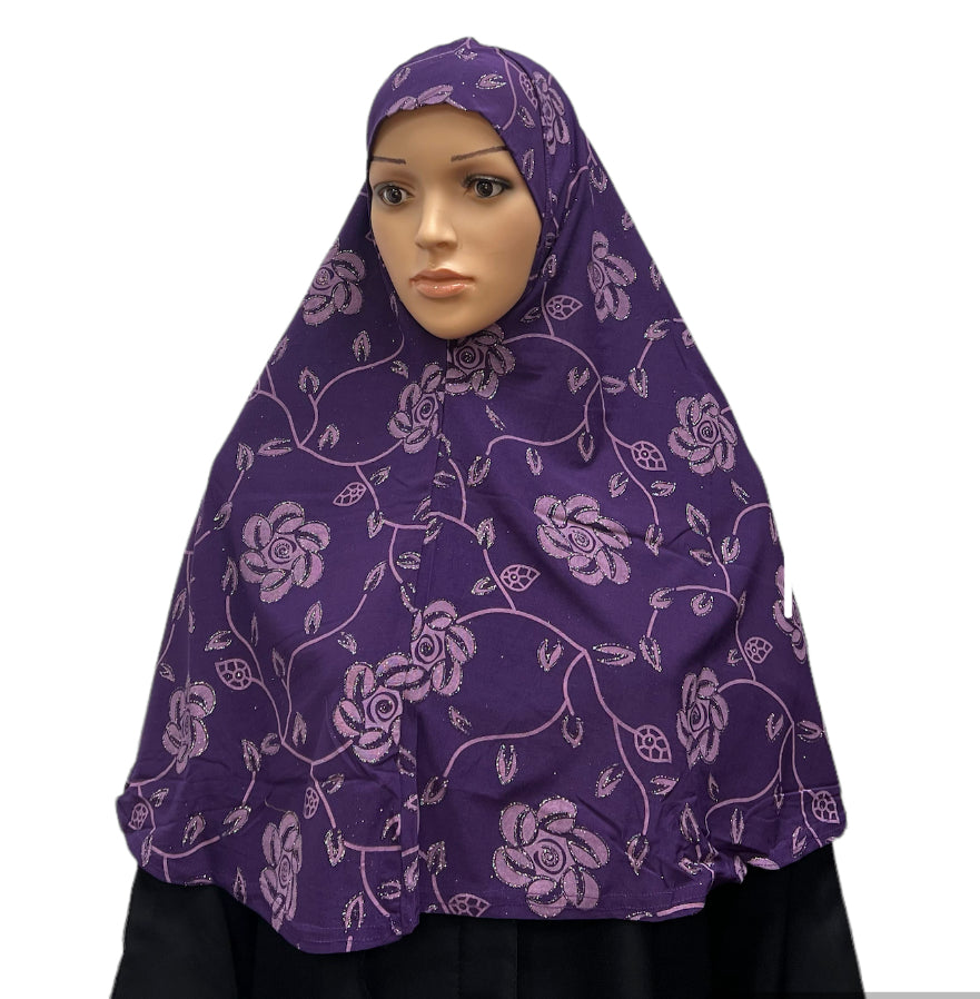 Girls Fancy Hijab Glitter Flowers - Purple