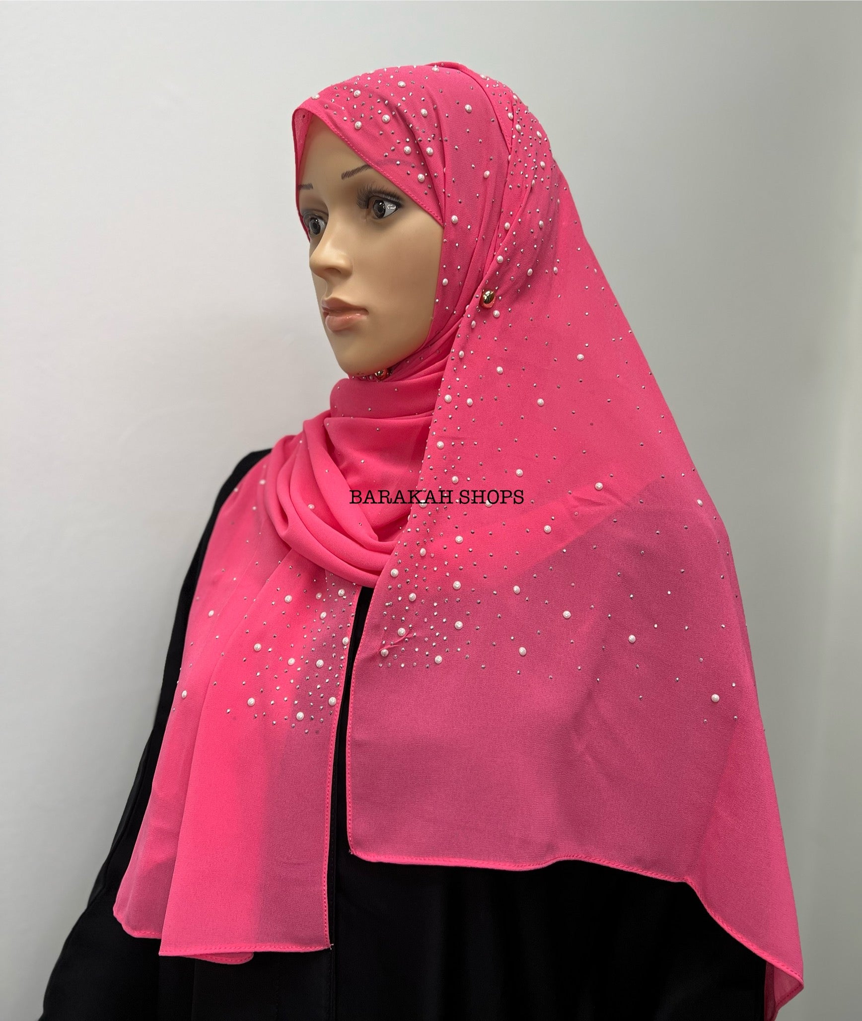 Stone Chiffon Fancy Hijab - Hot Pink