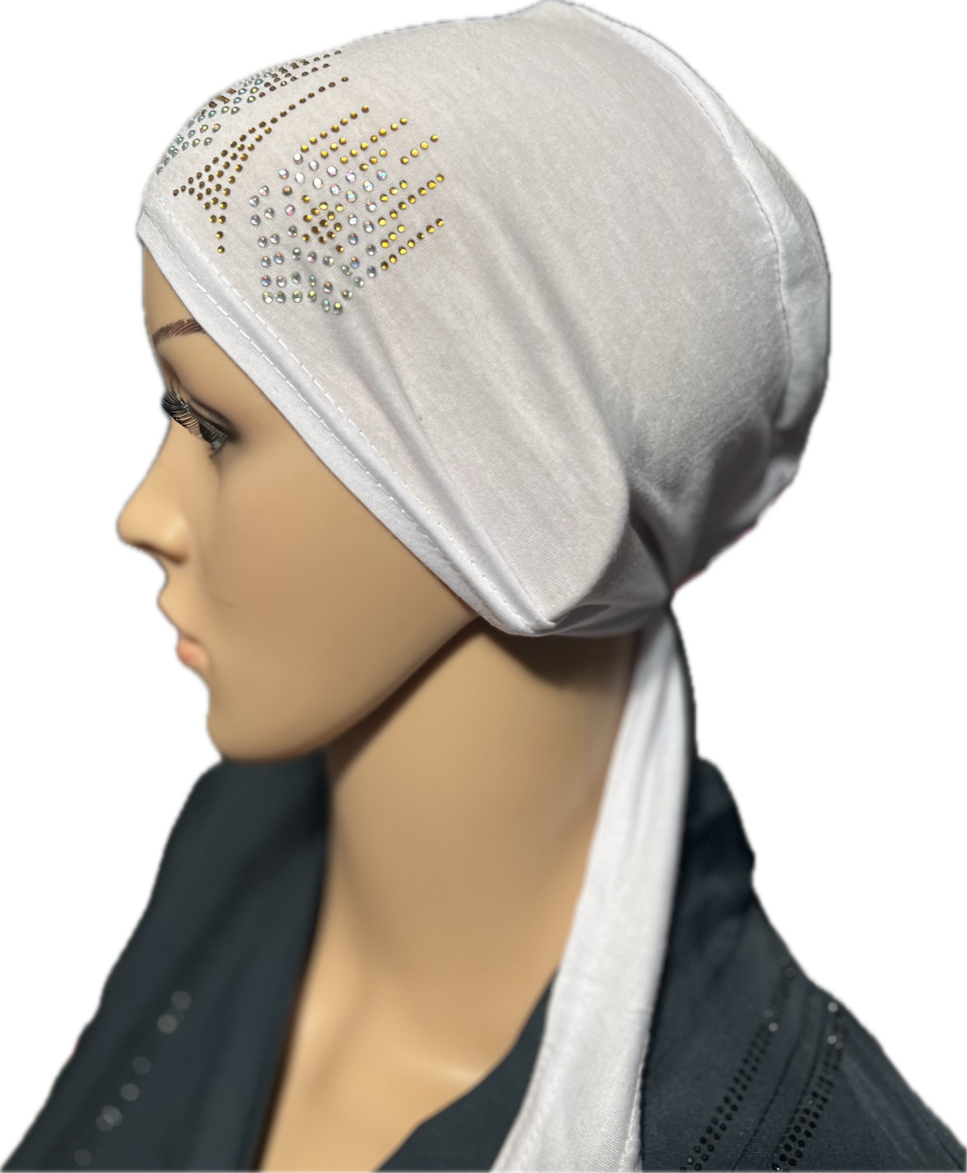 Cotton Blend Cap - White Rhinestone