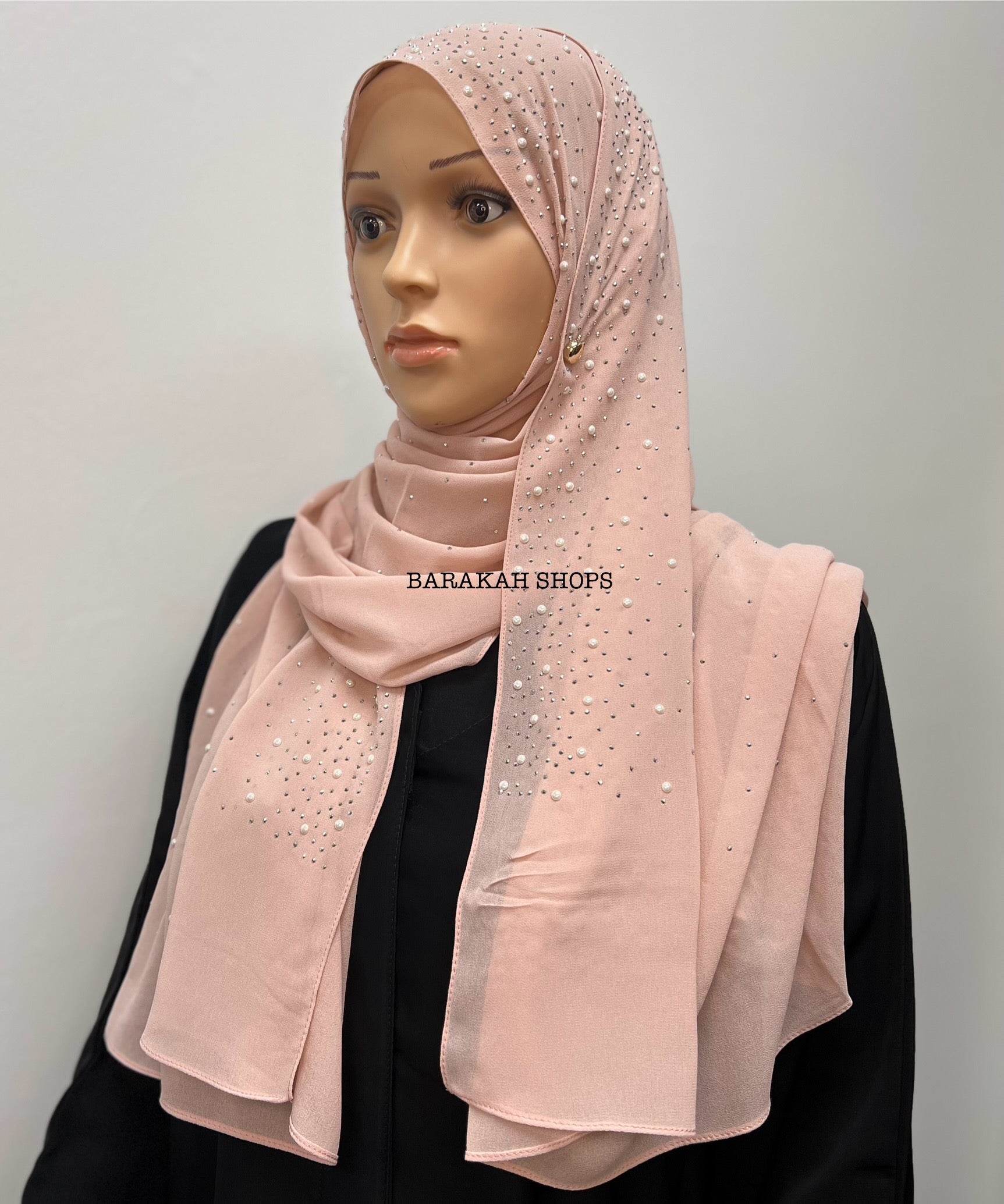 Stone Chiffon Fancy Hijab - Light Pink