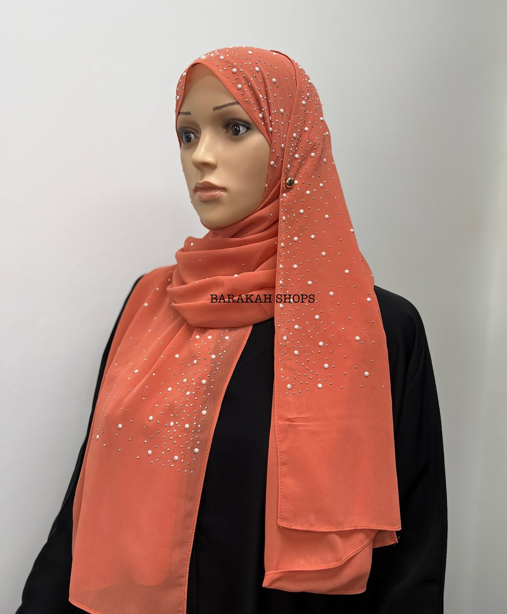 Stone Chiffon Fancy Hijab - Coral
