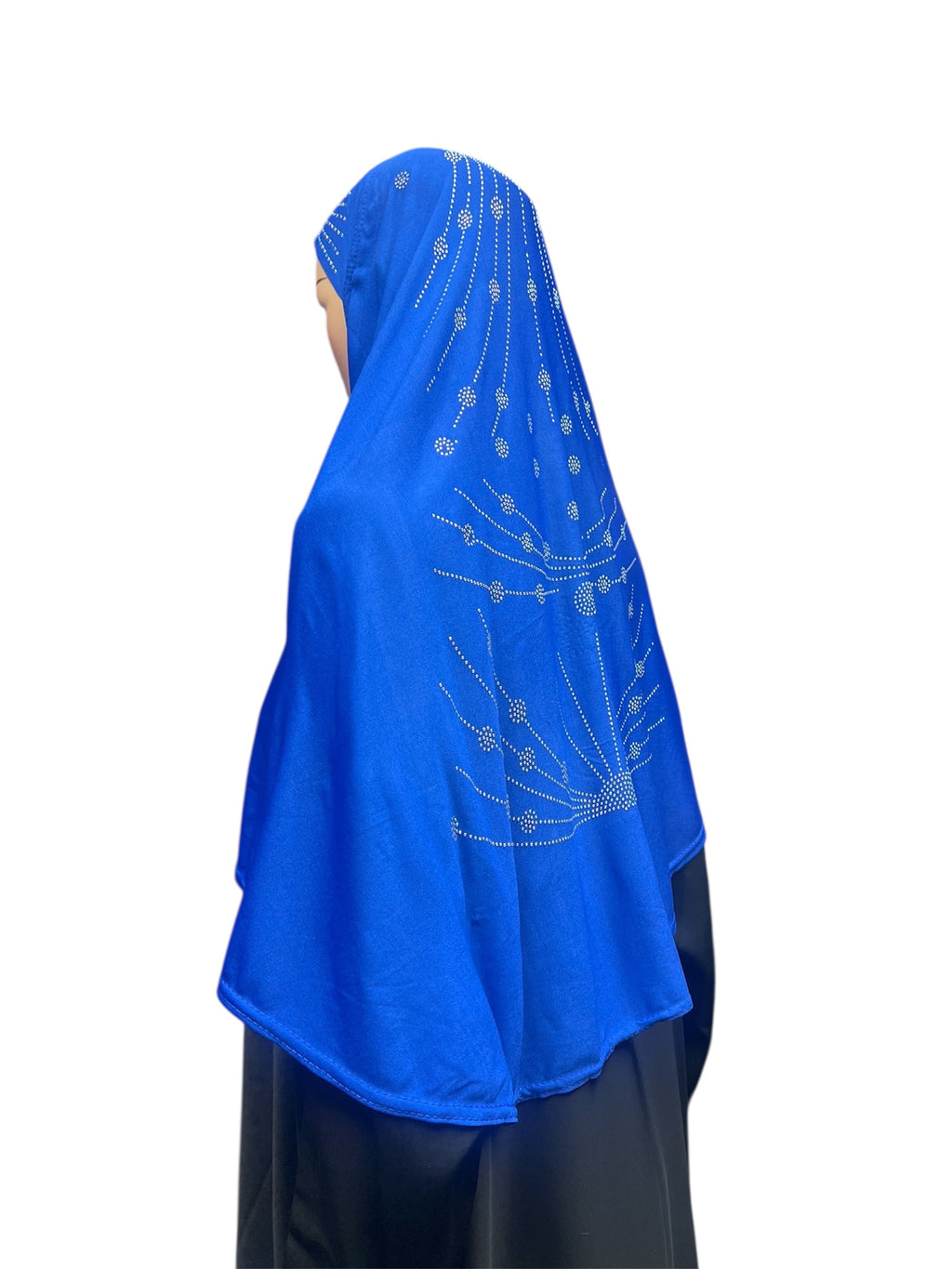 Girls Solid 1 Piece Slip On Hijab with Rhinestones  - Royal Blue