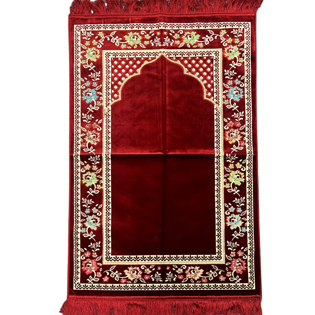 Luxury Maroon Floral Islamic Prayer Mat - Soft Janamaz