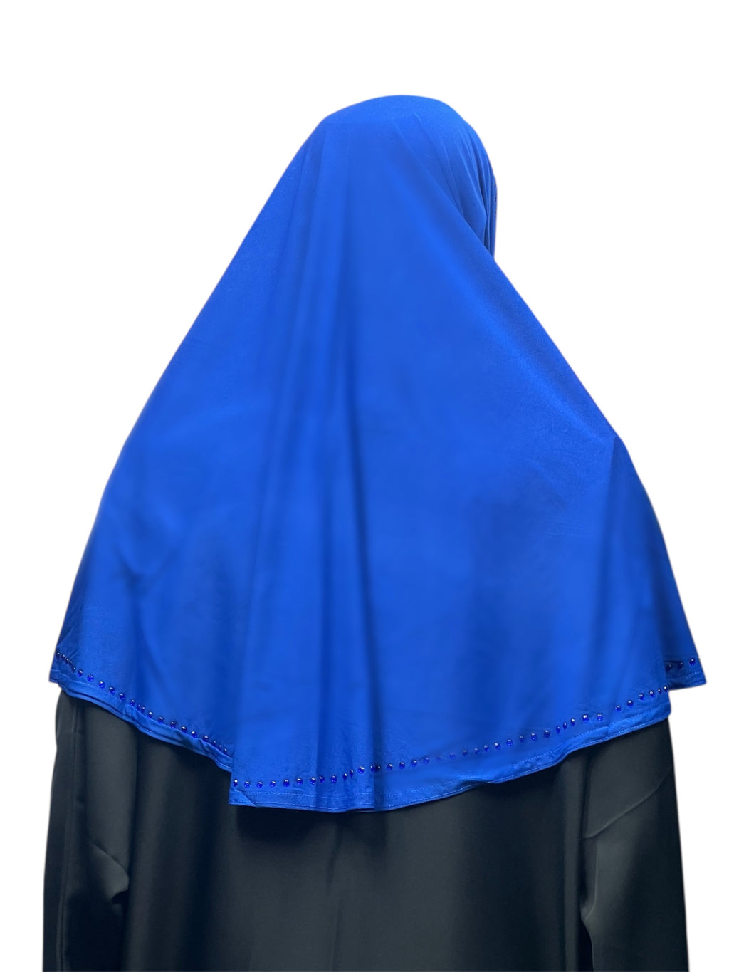 Girls Solid 1 Piece Slip On Hijab with Rhinestones  - Royal Blue