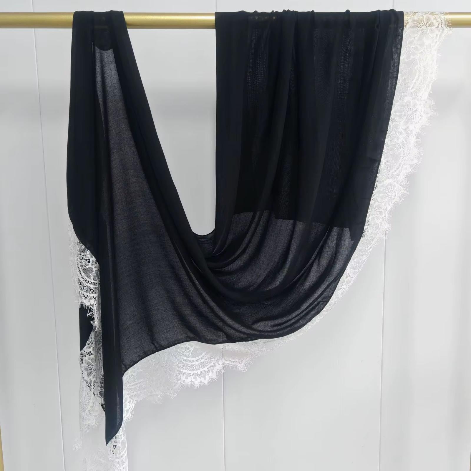 Lace Modal Hijab - Black & White