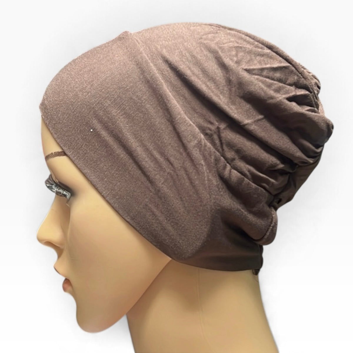 Brown Jersey Bonnet Hijab Undercap – Closed-Back Cooling Cap for Muslim Women | All-Day Hold