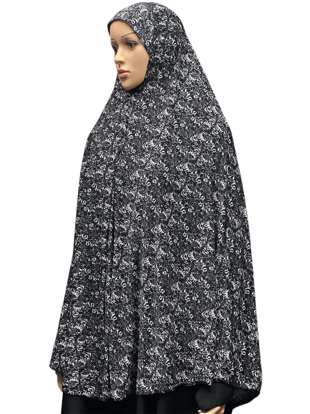 XL Women’s Printed Prayer Hijab - Black Paisley
