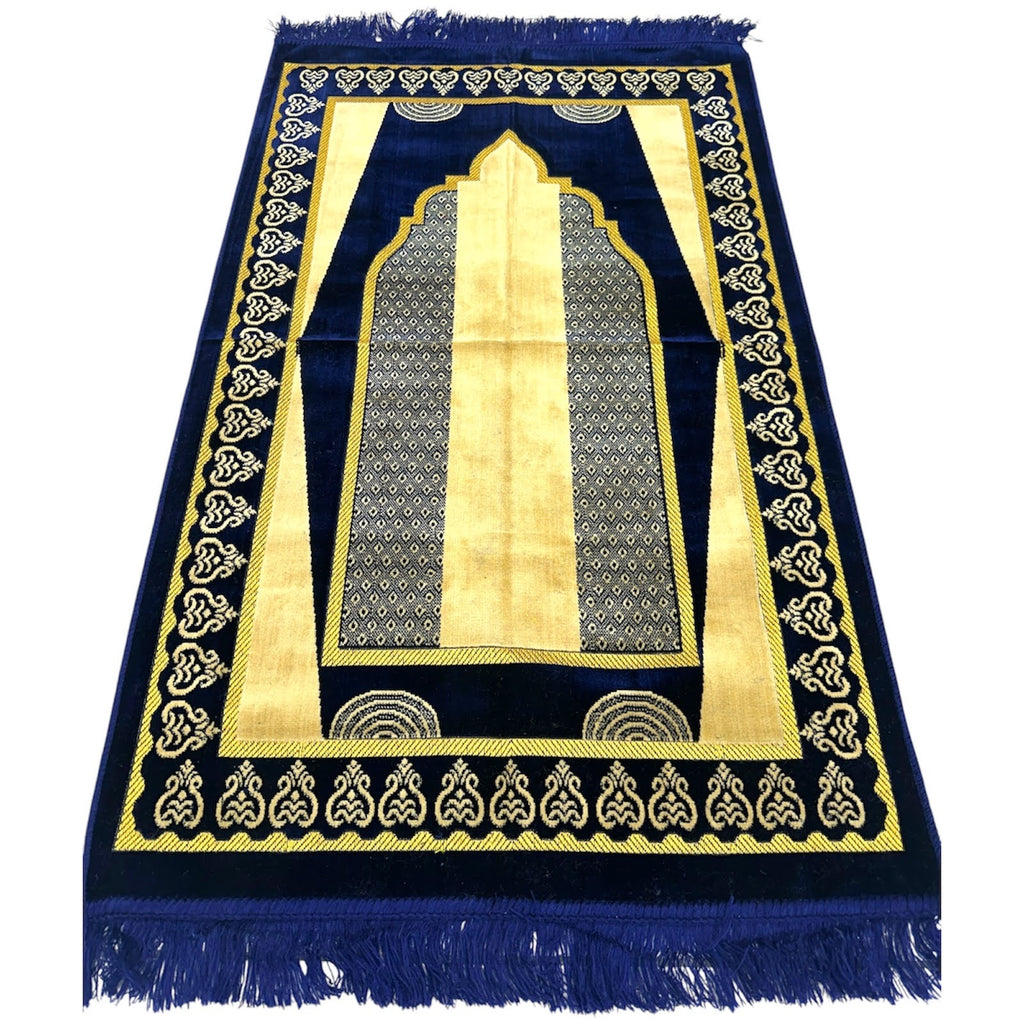 Classic Navy Blue Islamic Prayer Rug - Soft Janamaz for Everyday Prayer