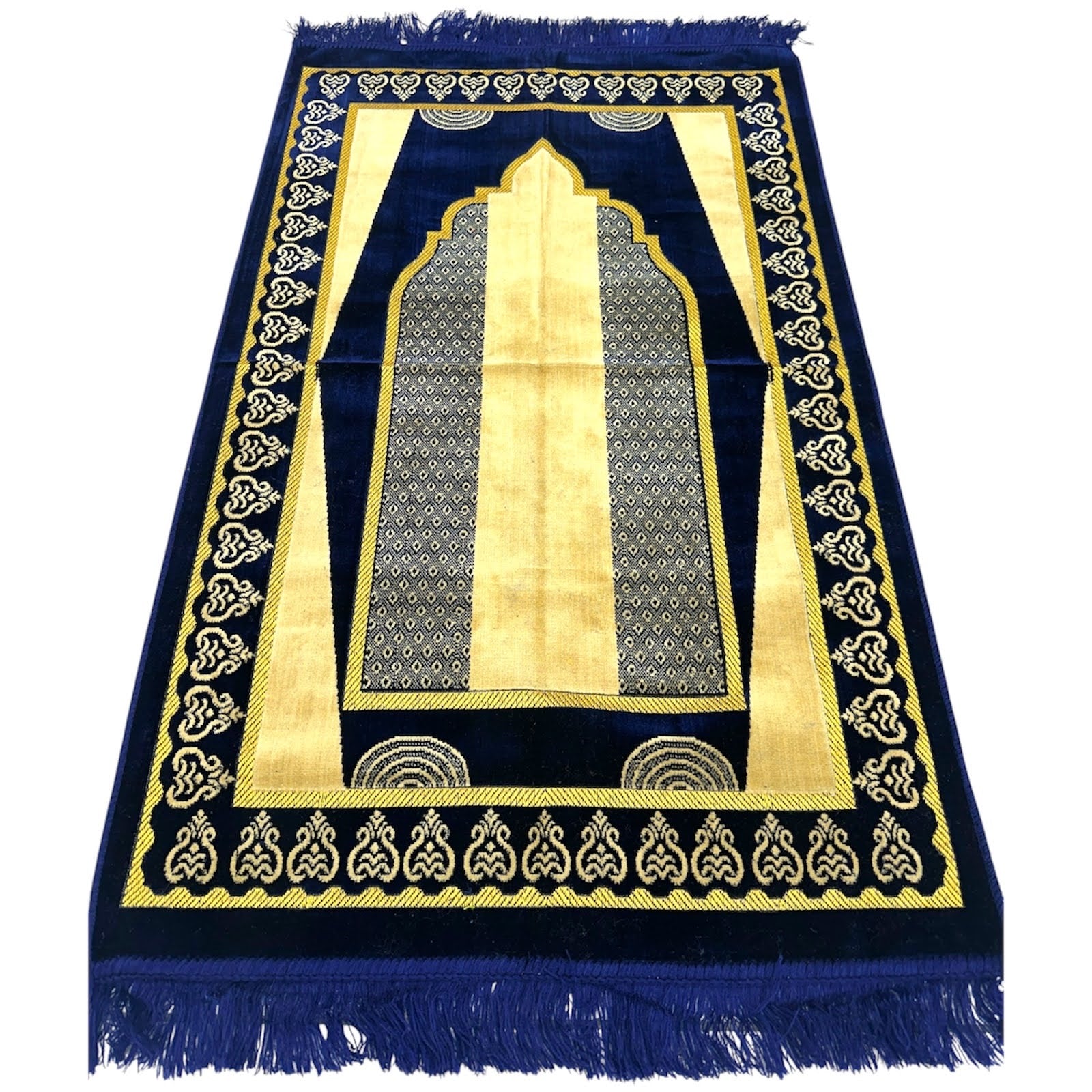 Classic Navy Blue Islamic Prayer Rug - Soft Janamaz for Everyday Prayer