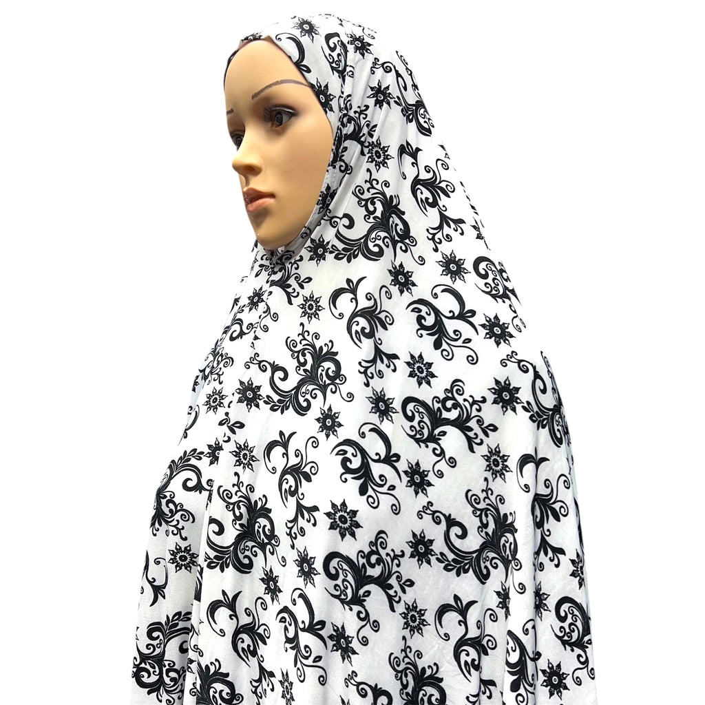 XXXL Women’s Printed Prayer Hijab - White Paisley