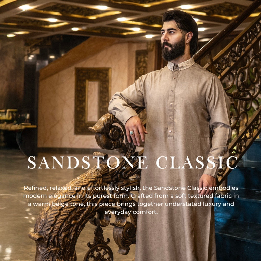 Mens Luxury Thobe AL AMEER - Sandstone Classic