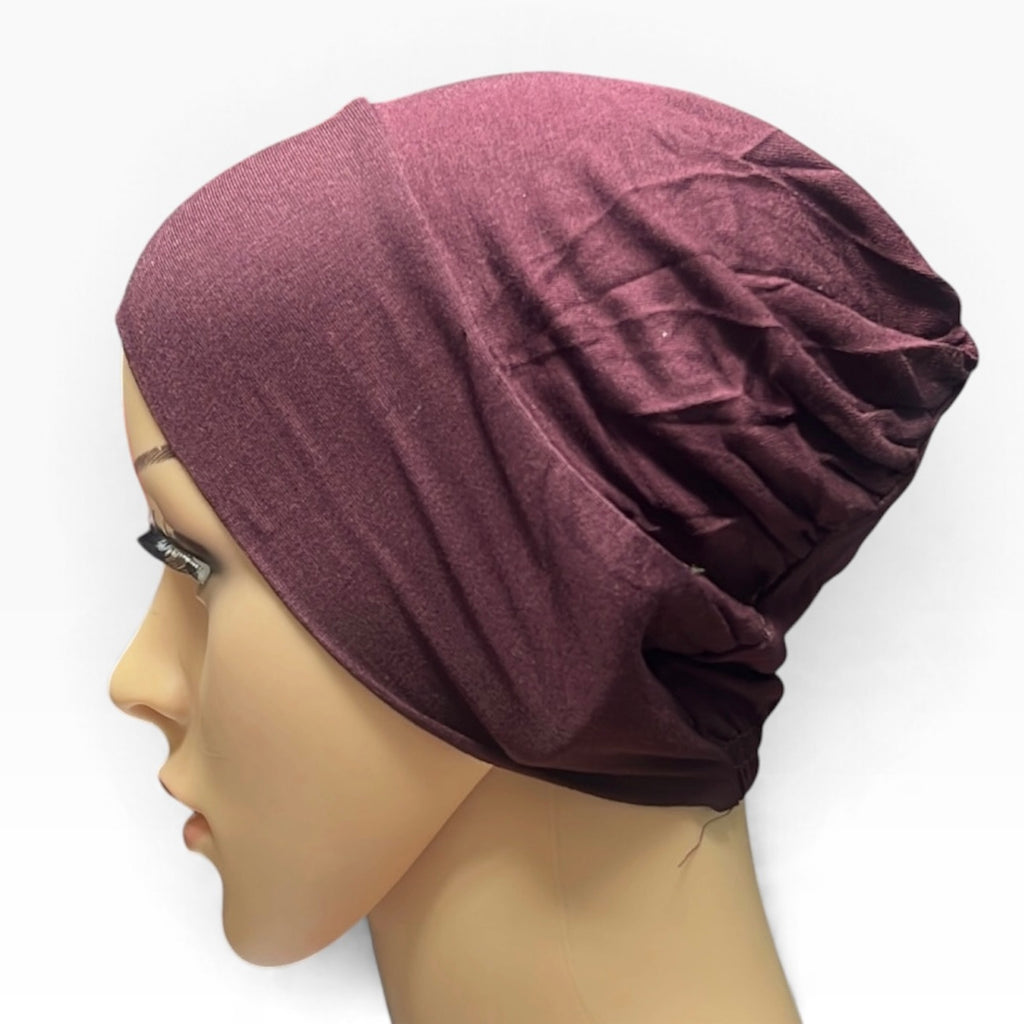Burgundy Jersey Bonnet Hijab Undercap – Closed-Back Cooling Cap for Muslim Women | All-Day Hold