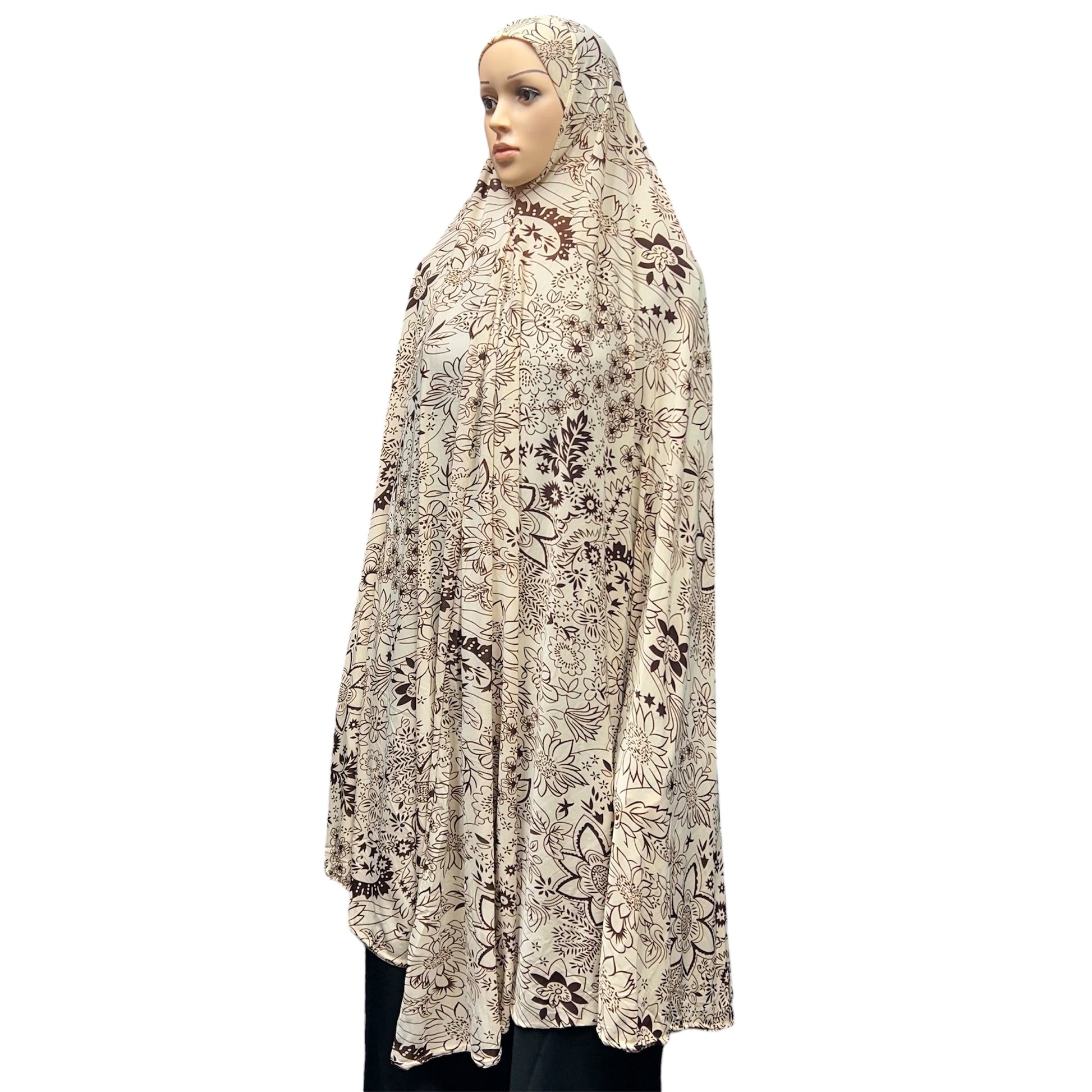 XXXL Women’s Printed Prayer Hijab - Beige Floral