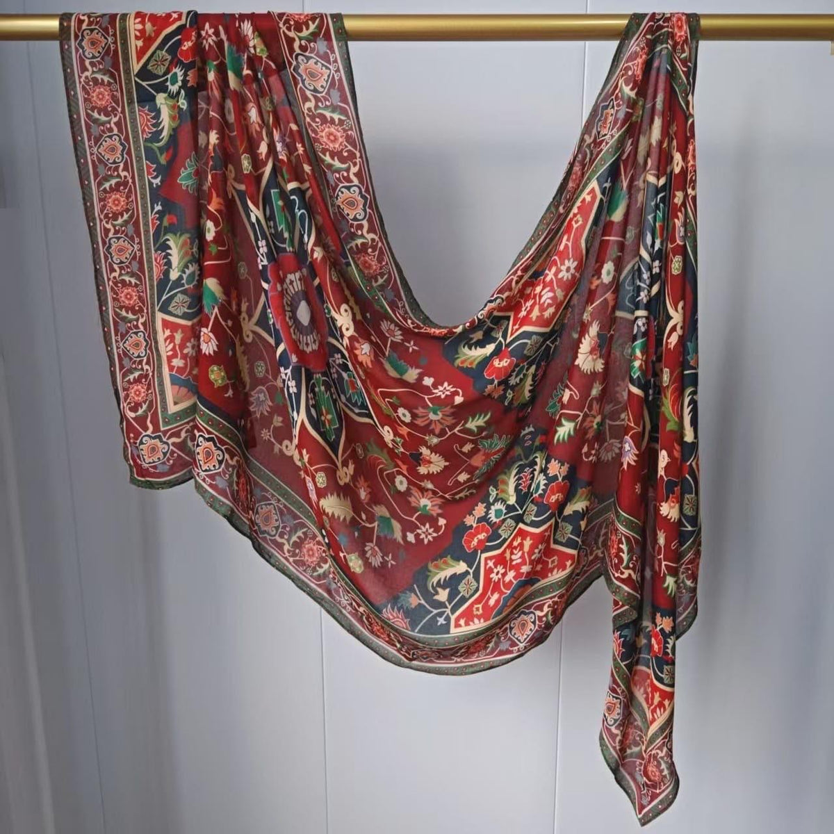 Printed Modal Hijab – Maroon Festival | Premium Modal | Soft Non-Slip Modest Hijab