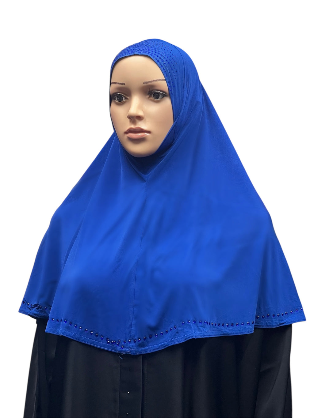 Girls Solid 1 Piece Slip On Hijab with Rhinestones  - Royal Blue