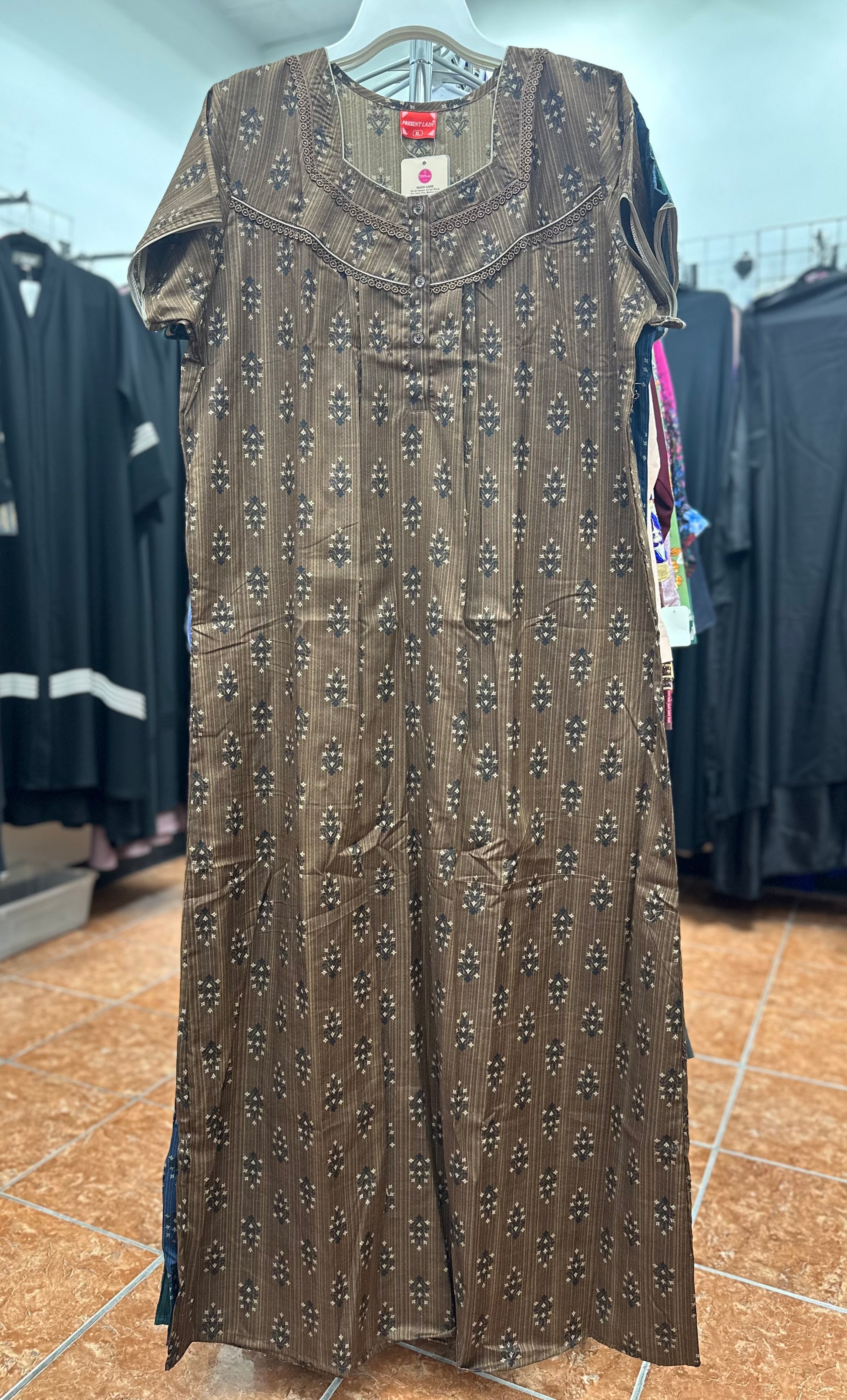 Cotton Blend Short Sleeve Maxi Nightgown