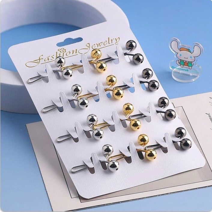 Metallic Gold, Silver, & Black 12pk Slide-in Hijab Pins