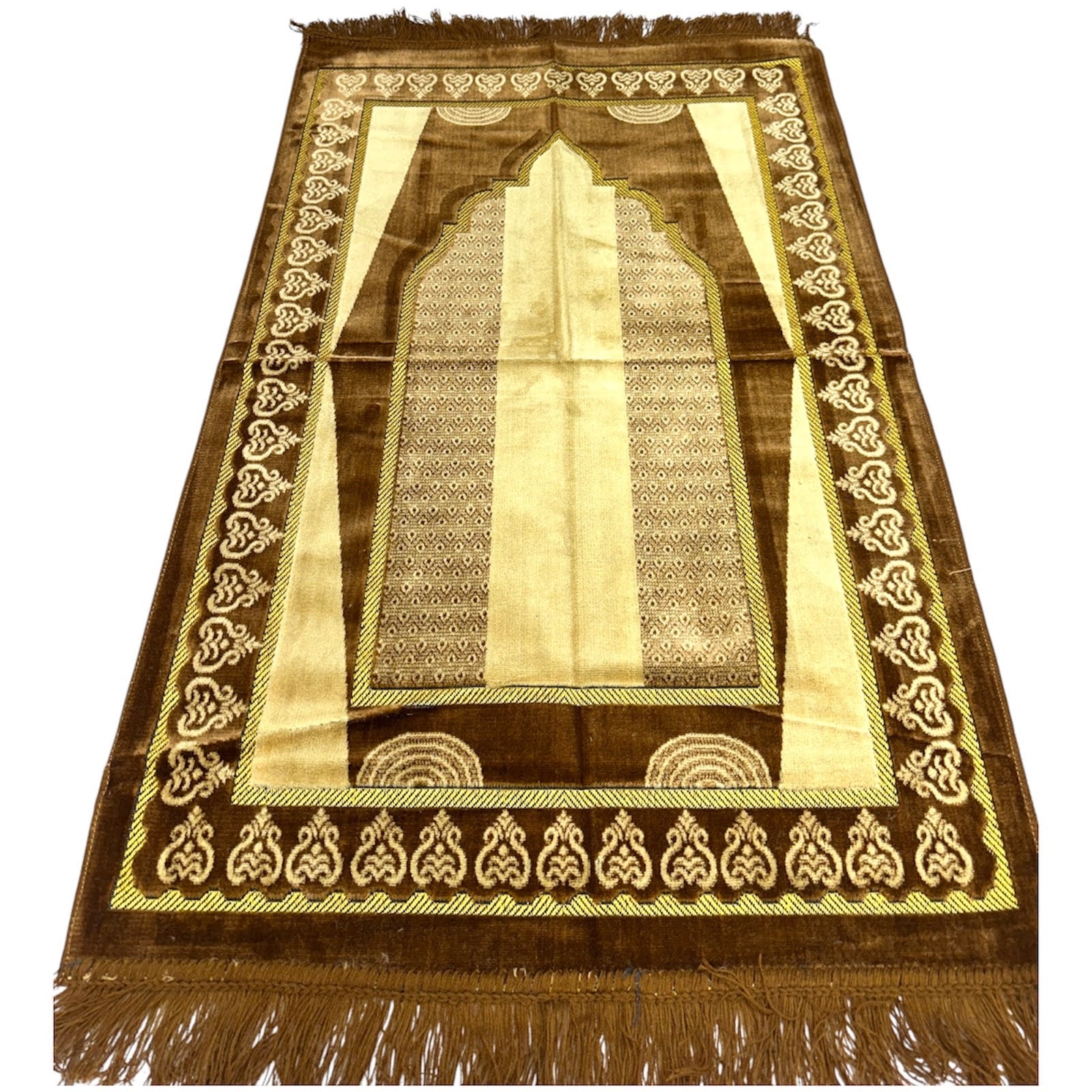 Classic Brown Islamic Prayer Rug - Soft Janamaz for Everyday Prayer