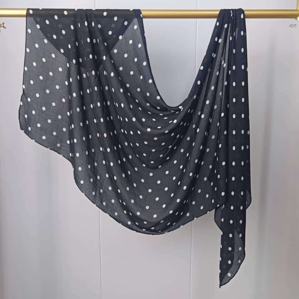 Printed Modal Hijab –  Black Polka Dots | Premium Modal | Soft Non-Slip Modest Hijab