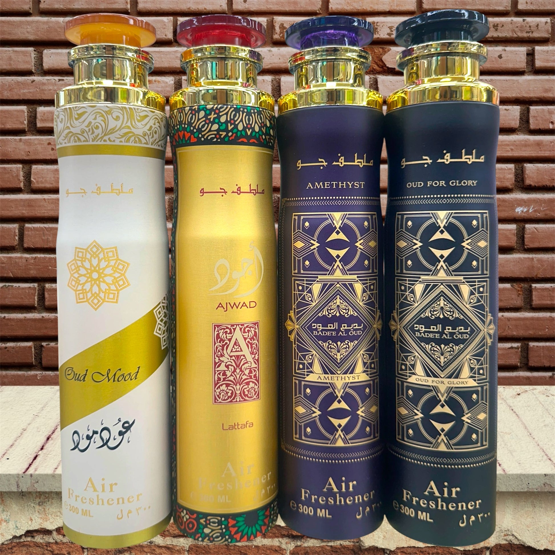 (4 PACK BUNDLE) Lattafa Air Fresheners - Oud Mood, Ajwad, Badee Al Oud Amethyst, Badee Al Oud