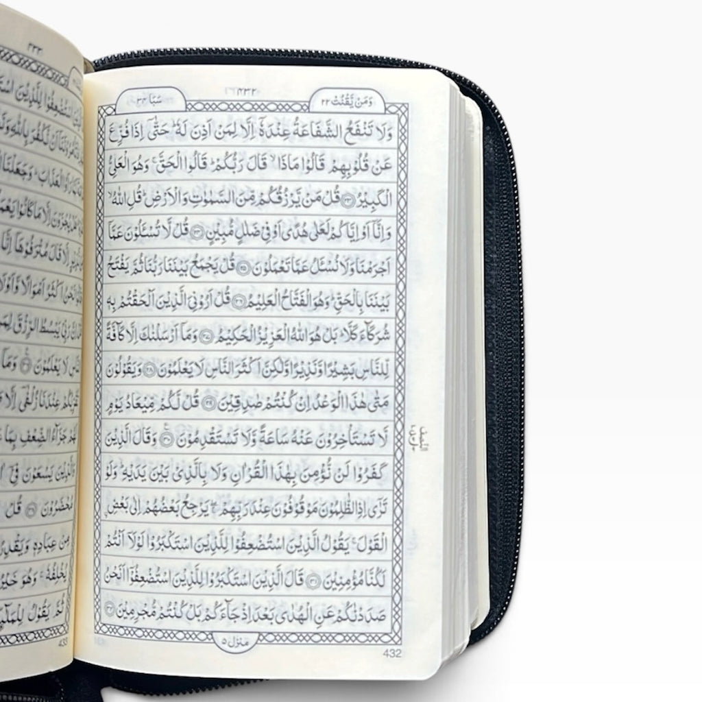 Small Leather Zipper Quran Gold Cover – IndoPak Script 15 Line | 6"x4" Travel Size