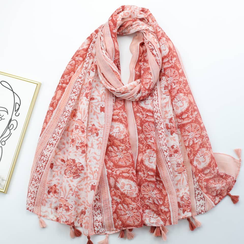 Printed Viscose Hijab - Peachy Pink