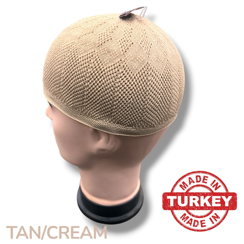 Standard One Size Turkish Knit Kufi - Tan/Cream 100% Polyester