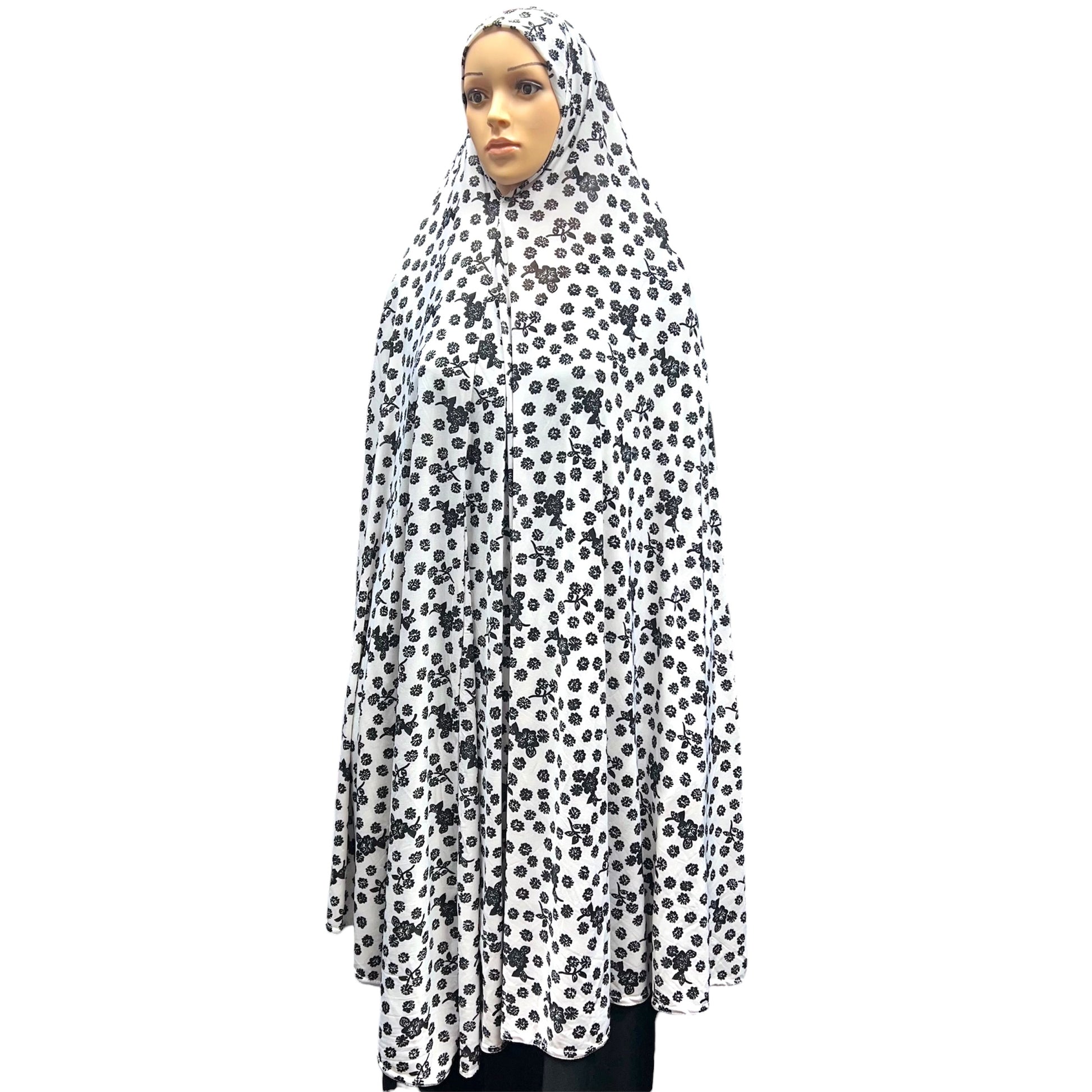 XXXL Women’s Printed Prayer Hijab - White Floral