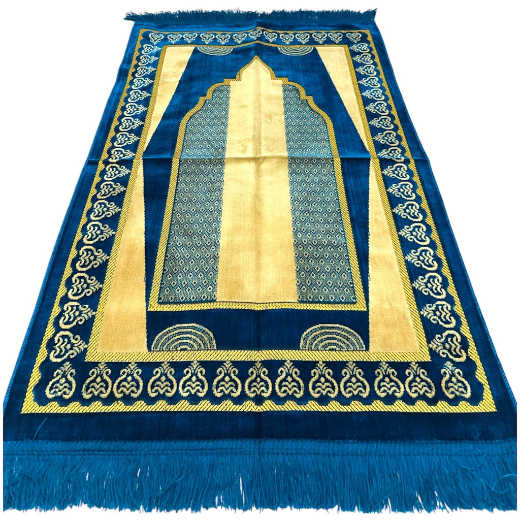 Classic Teal Islamic Prayer Rug - Soft Janamaz for Everyday Prayer
