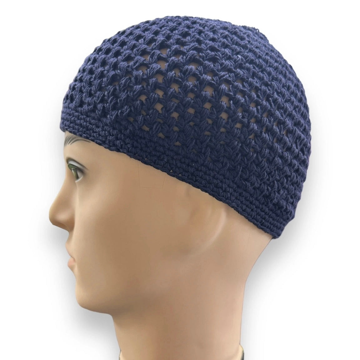 100% Cotton Crochet Stretchy Knitted Kufi  - Blue