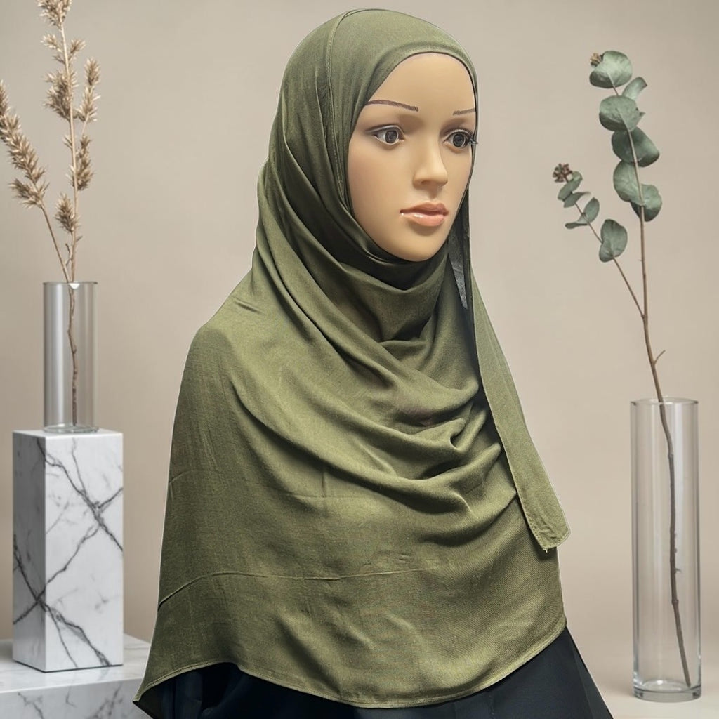 Army Green Standard Modal Hijab – Soft Non-Slip Muslim Hijab Scarf | All-Day Comfort