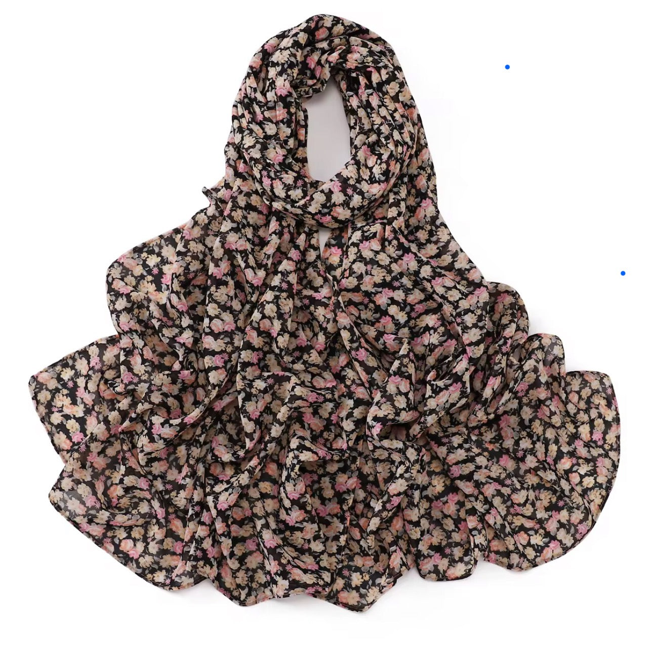 Printed Chiffon Hijab – Midnight Garden |Black with Florals | Lightweight Modest Hijab