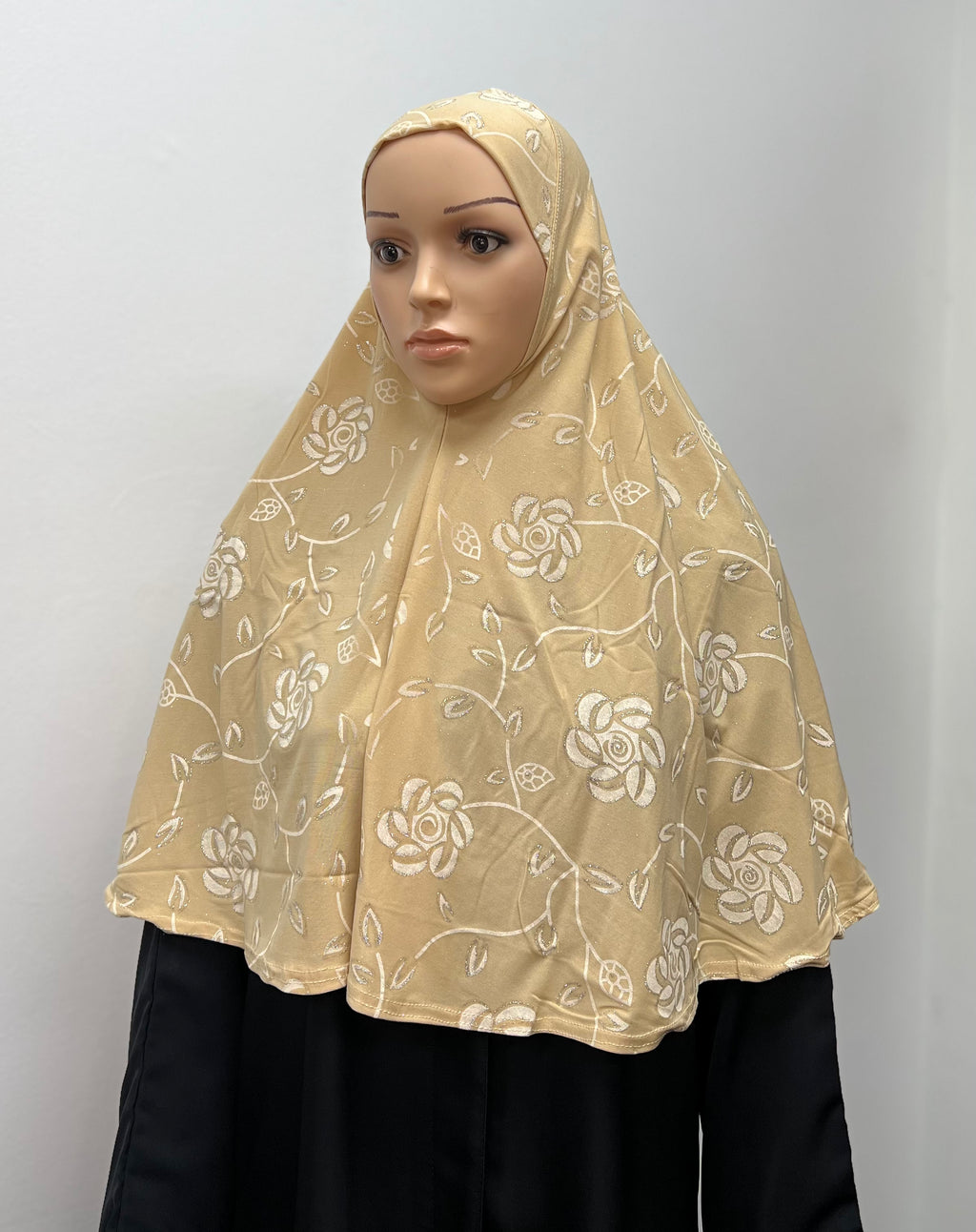 Girls Fancy Hijab Glitter Flowers - Gold