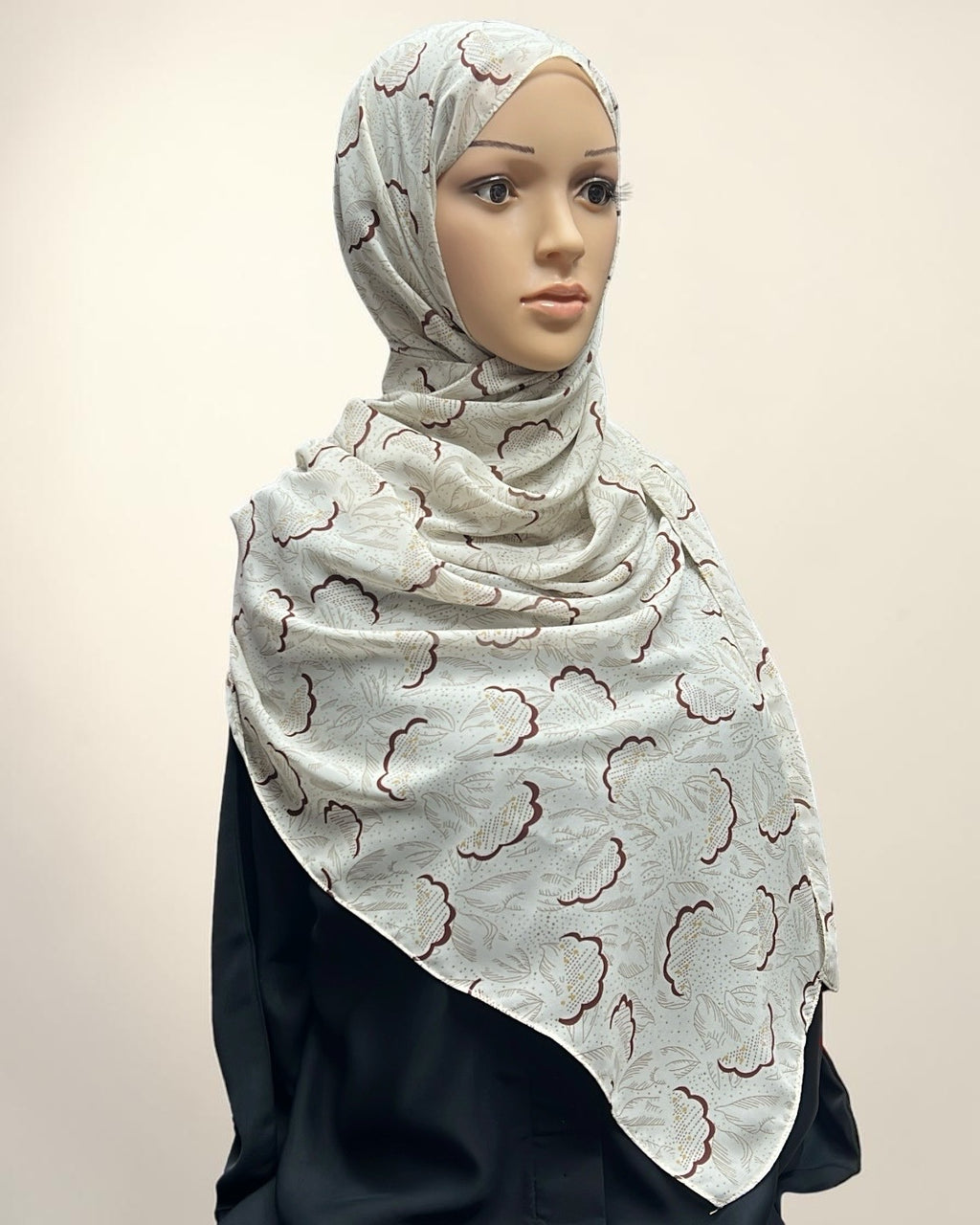 Printed Chiffon Hijab – Office Brown | Lightweight Modest Hijab