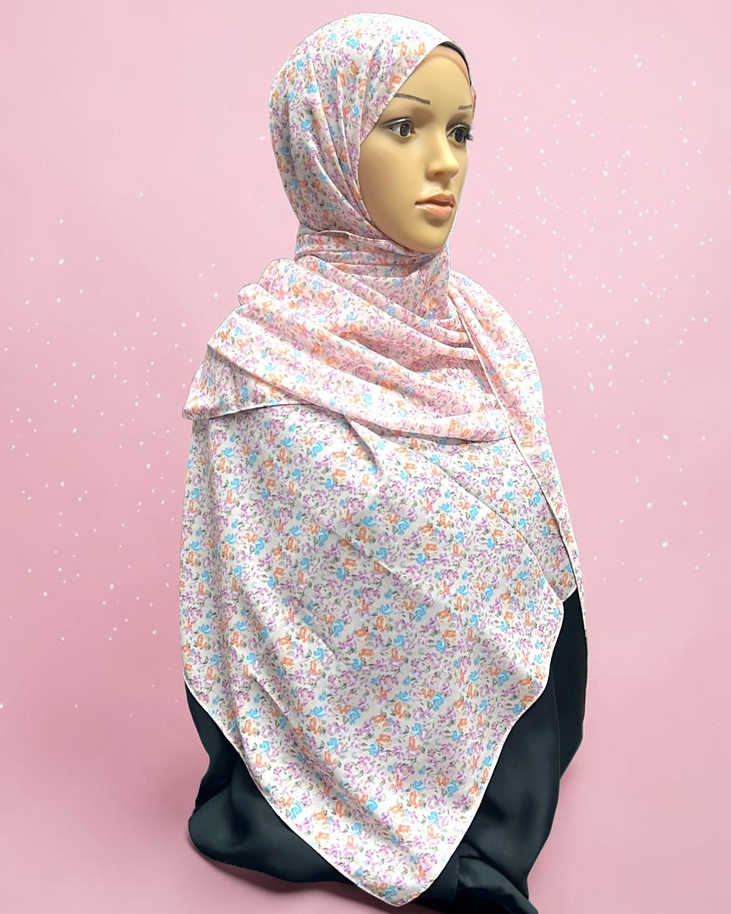 Printed Chiffon Hijab – Cotton Candy | Pink & Blue Flowers | Lightweight Modest Hijab