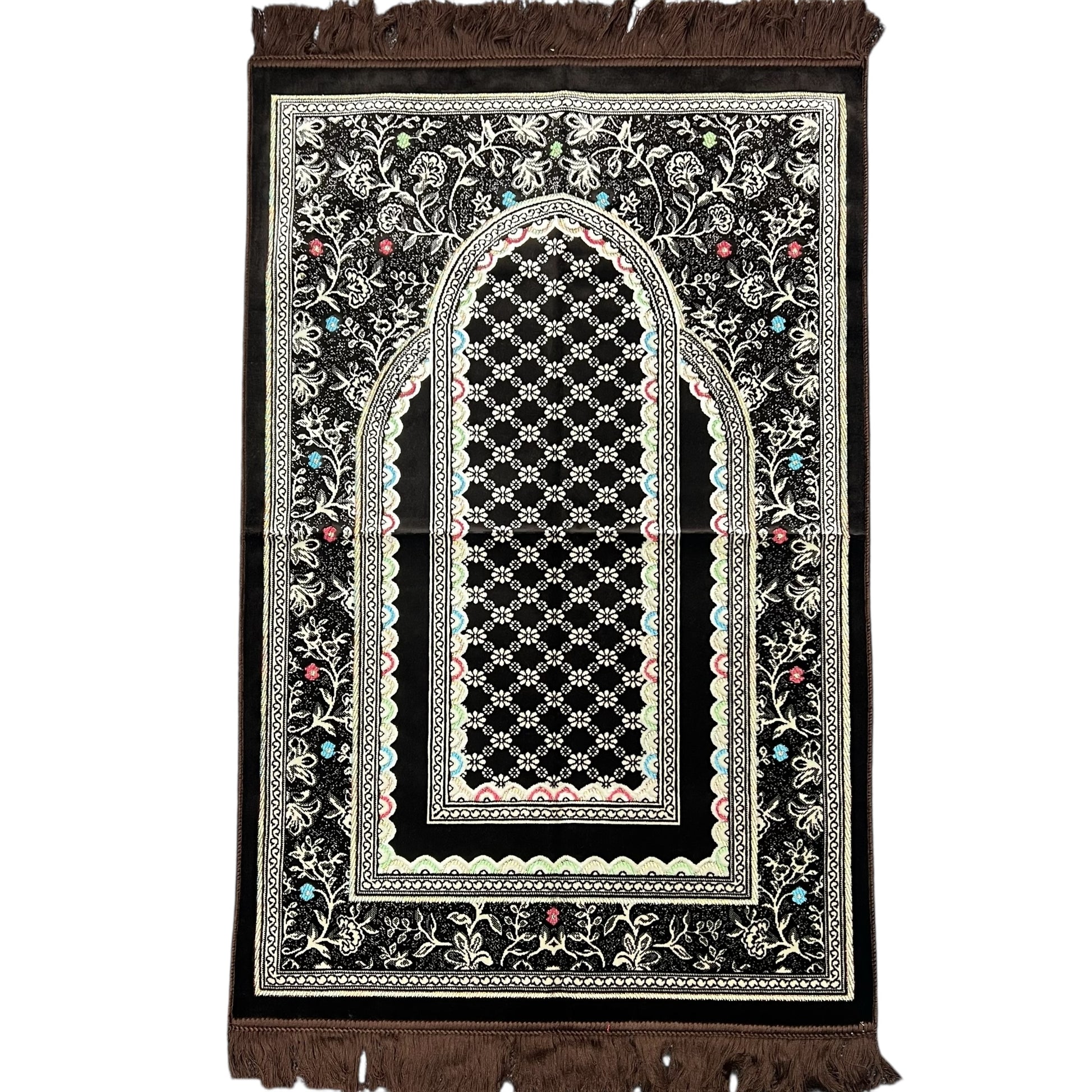 Luxury Brown Floral Islamic Prayer Mat - Soft Janamaz