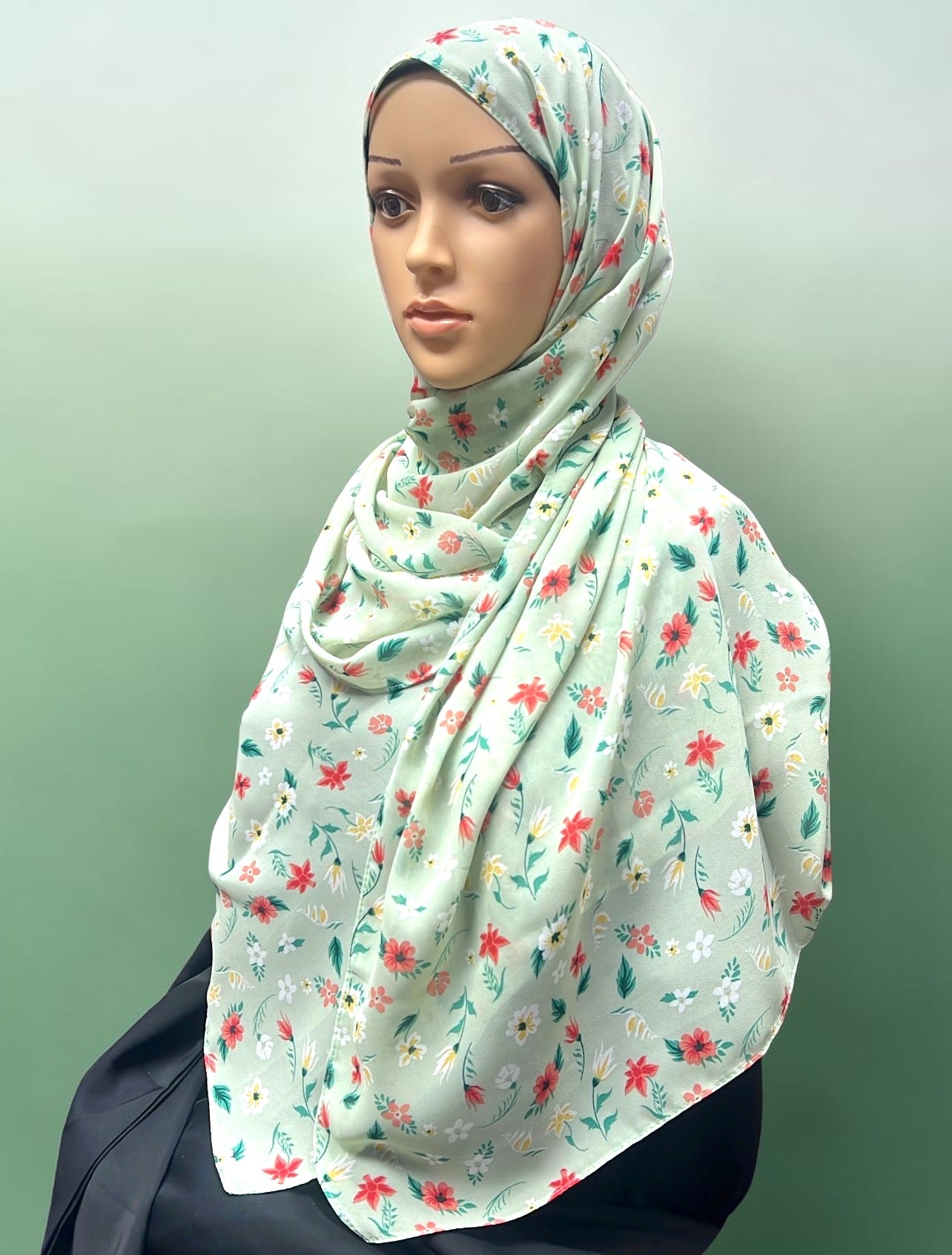 Printed Chiffon Hijab – Mint Gardenia | Lightweight Modest Hijab