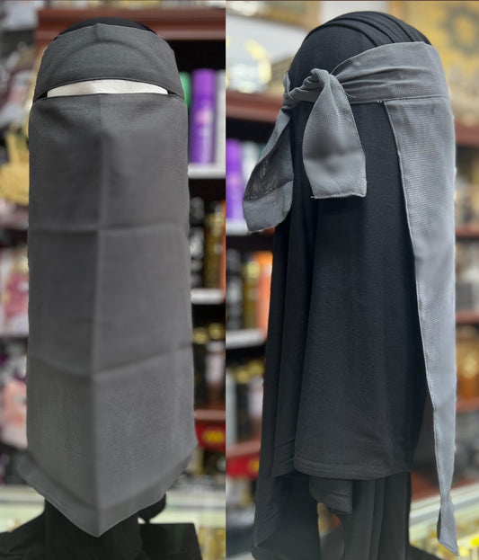 Single Layer FULL Tie Back Niqab - Gray