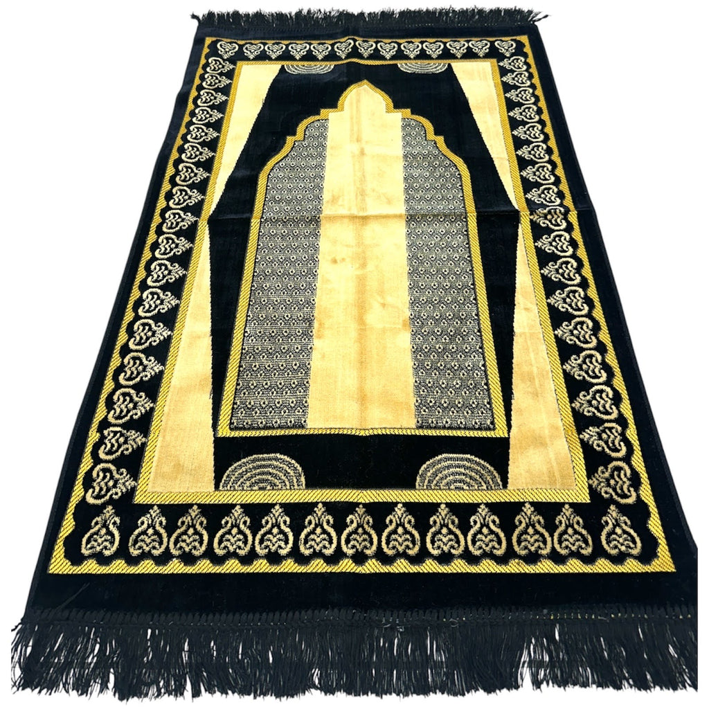 Classic Black Islamic Prayer Rug - Soft Janamaz for Everyday Prayer