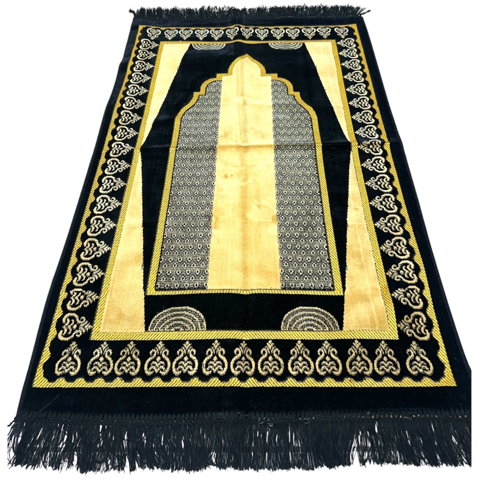 Classic Black Islamic Prayer Rug - Soft Janamaz for Everyday Prayer