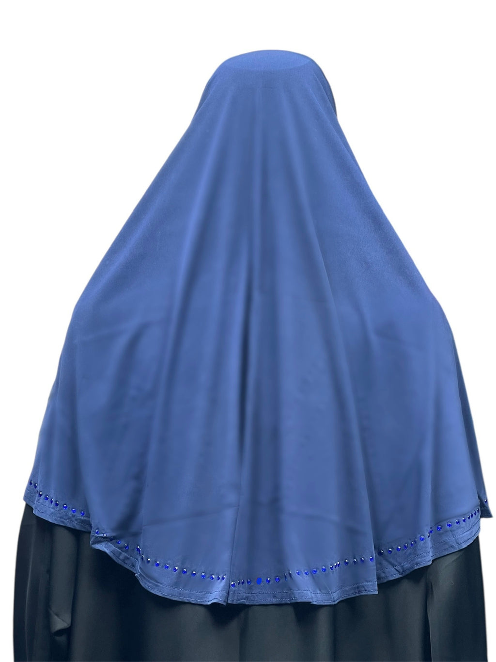 Girls Solid 1 Piece Slip On Hijab with Rhinestones  - Navy Blue