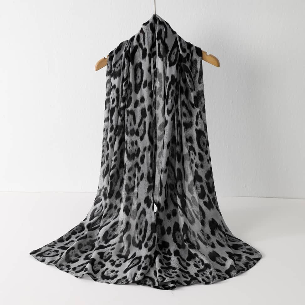 Printed Modal Hijab –  Gray Leopard | Premium Modal | Soft Non-Slip Modest Hijab