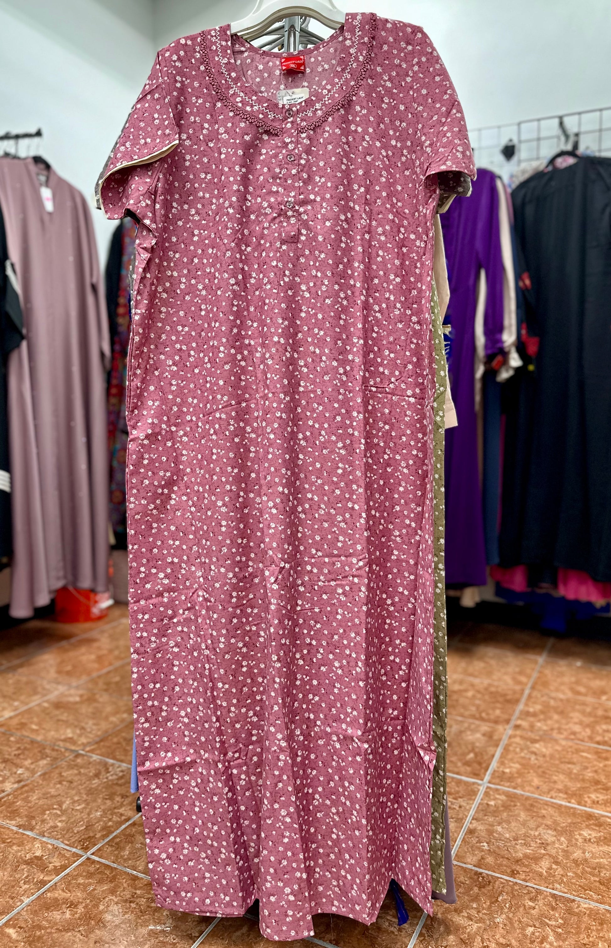 Cotton Blend Short Sleeve Maxi Nightgown