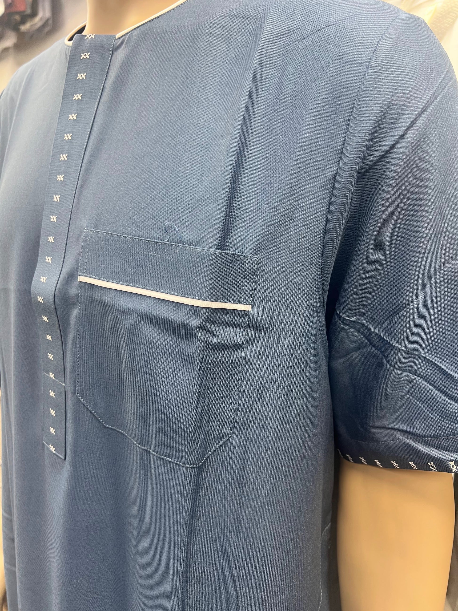 Al Haramain Men's Moroccan Short Sleeve Thobe - Light Blue