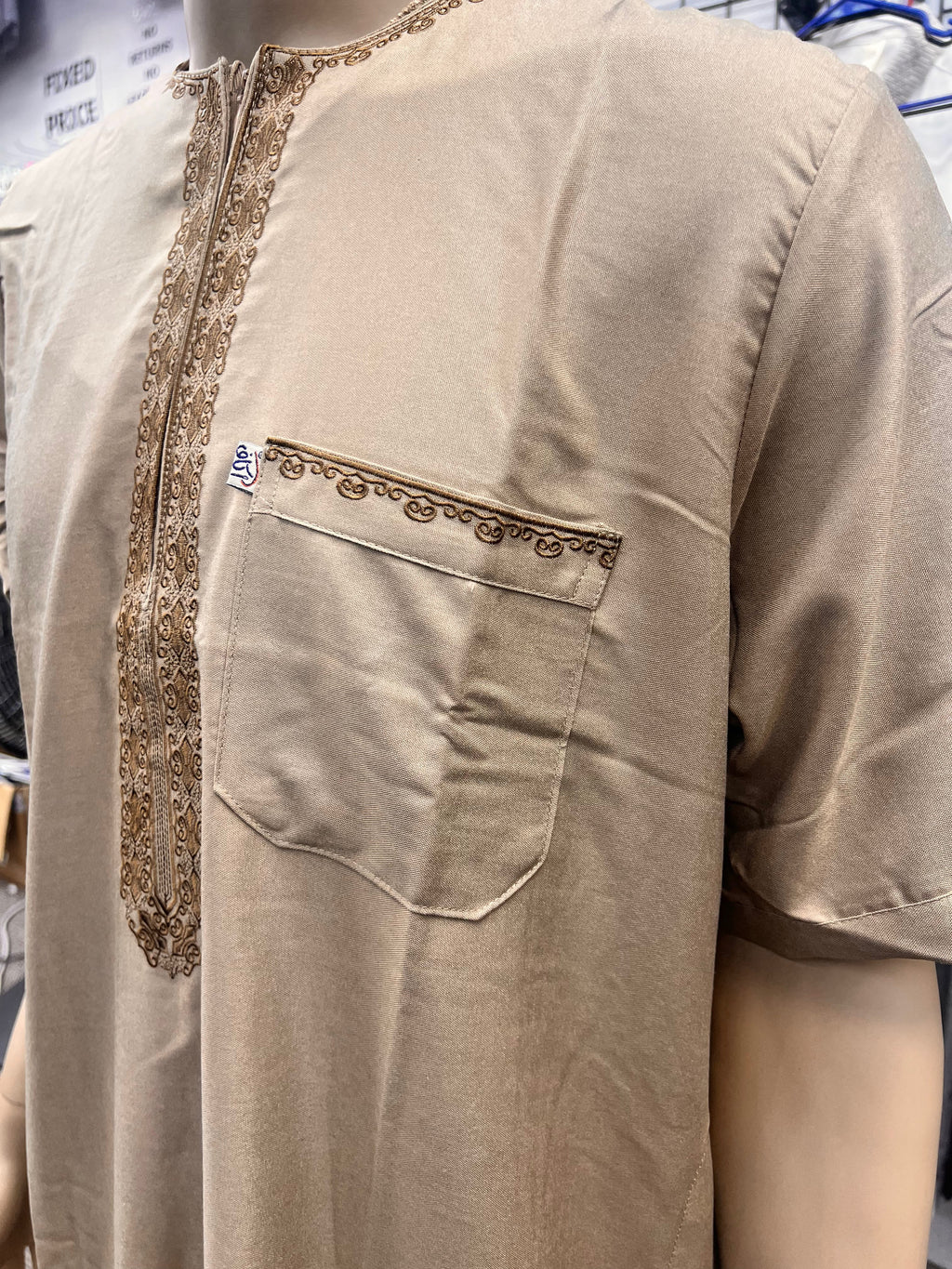 Ikaf Men's Short Sleeve Moroccan Thobe - Tan